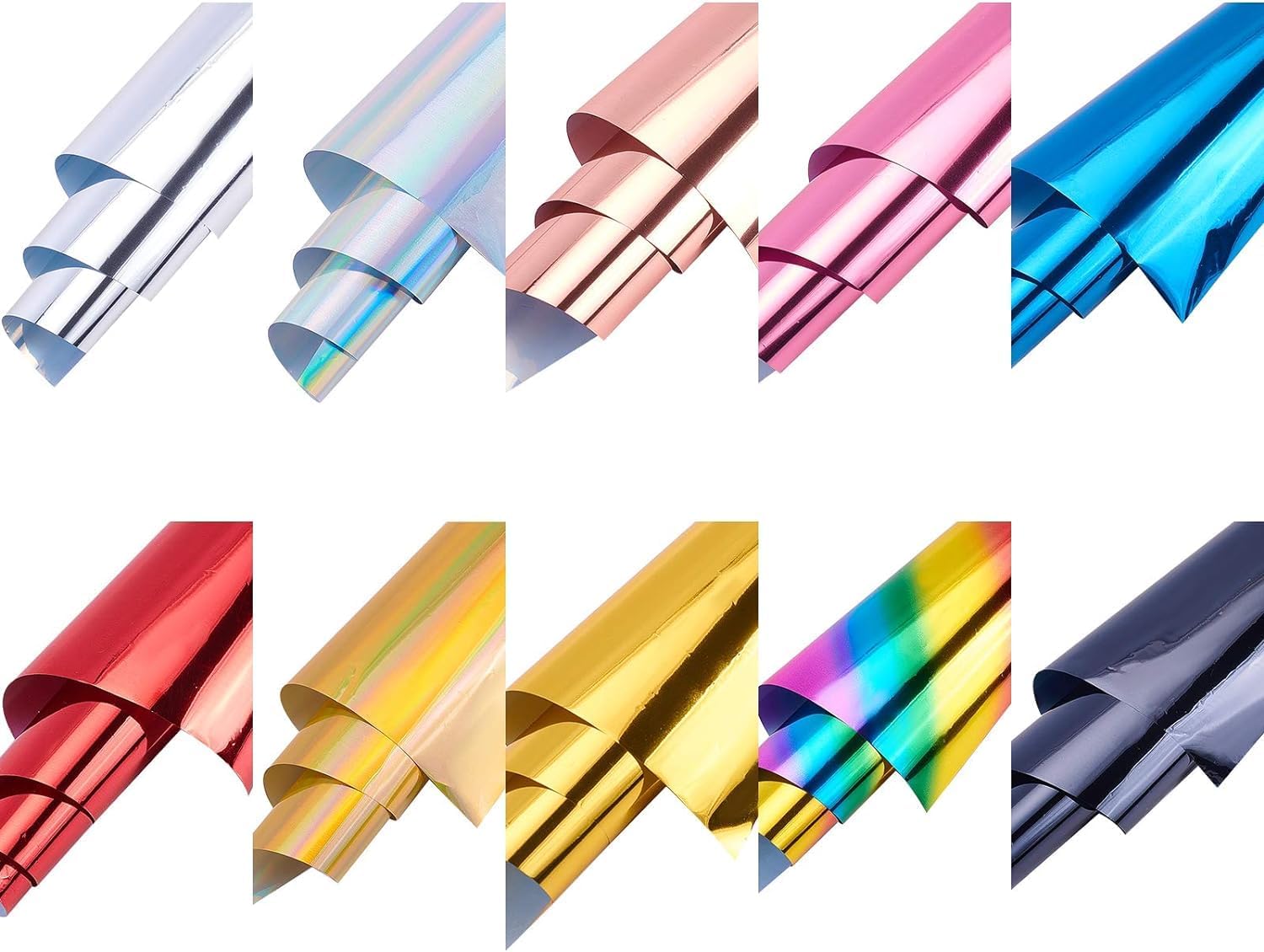 SUPERFINDINGS 60 Sheets Toner Reactive Foil 10 Colors Transfer Foil Paper A4 Foil Paper Sheet for Laser Printer + Laminator Metallic DIY Craft Embossing Cards Making 11.4x7.3inch 10 Colors-60 Sheets