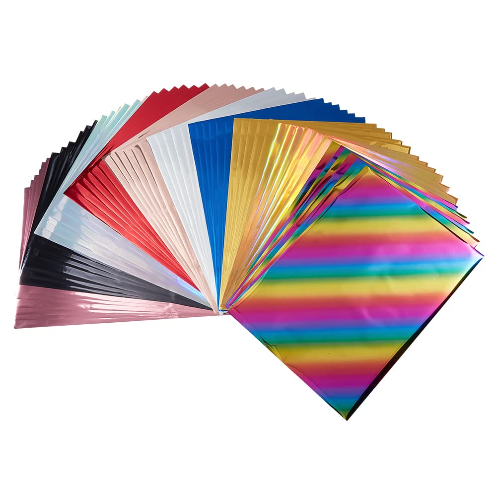 SUPERFINDINGS 60 Sheets Toner Reactive Foil 10 Colors Transfer Foil Paper A4 Foil Paper Sheet for Laser Printer + Laminator Metallic DIY Craft Embossing Cards Making 11.4x7.3inch 10 Colors-60 Sheets