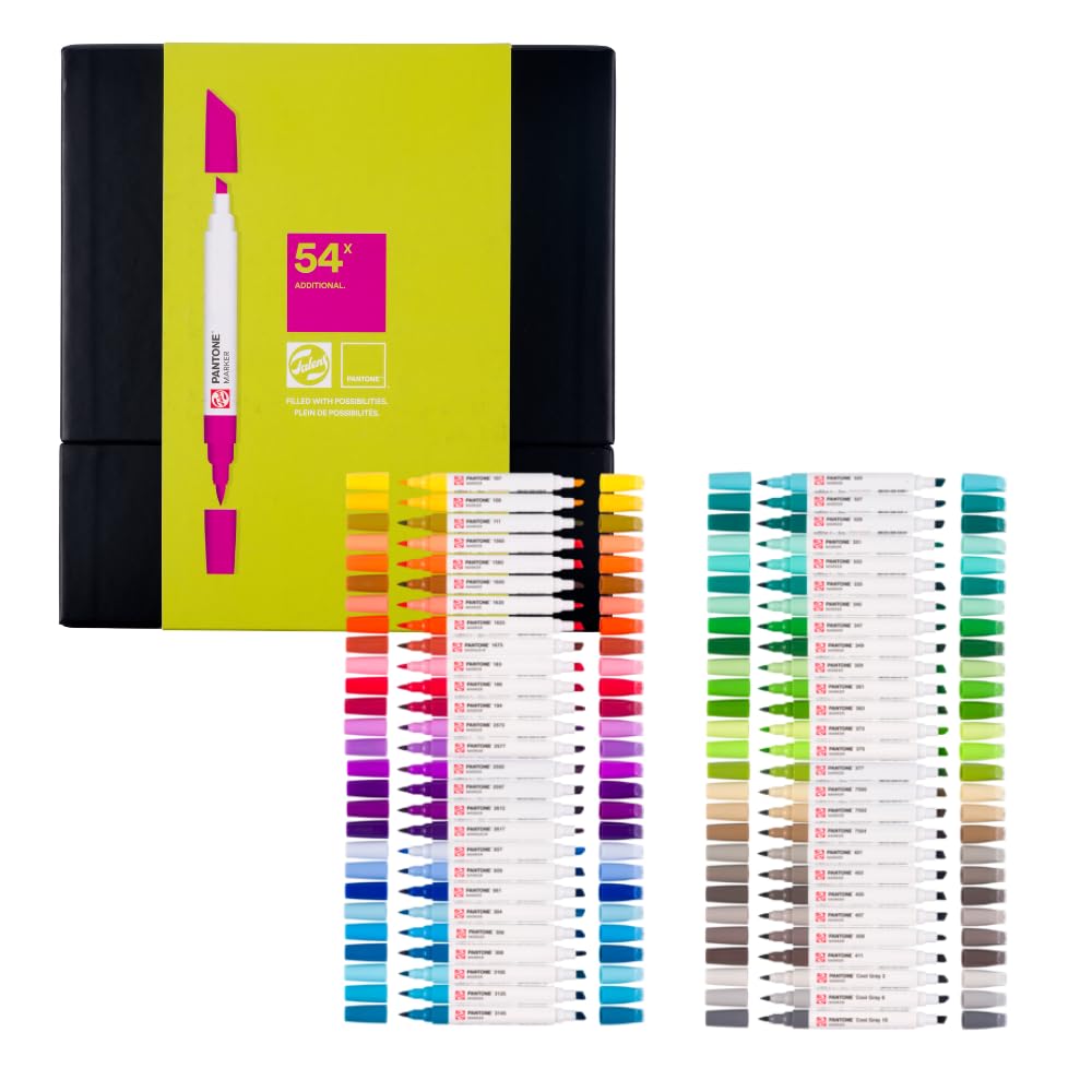 Talens | Pantone Set of 54 Additional Markers | Double Tip Pen with Brush and Chisel Tip | Water-based pigmented ink in Pantone colours