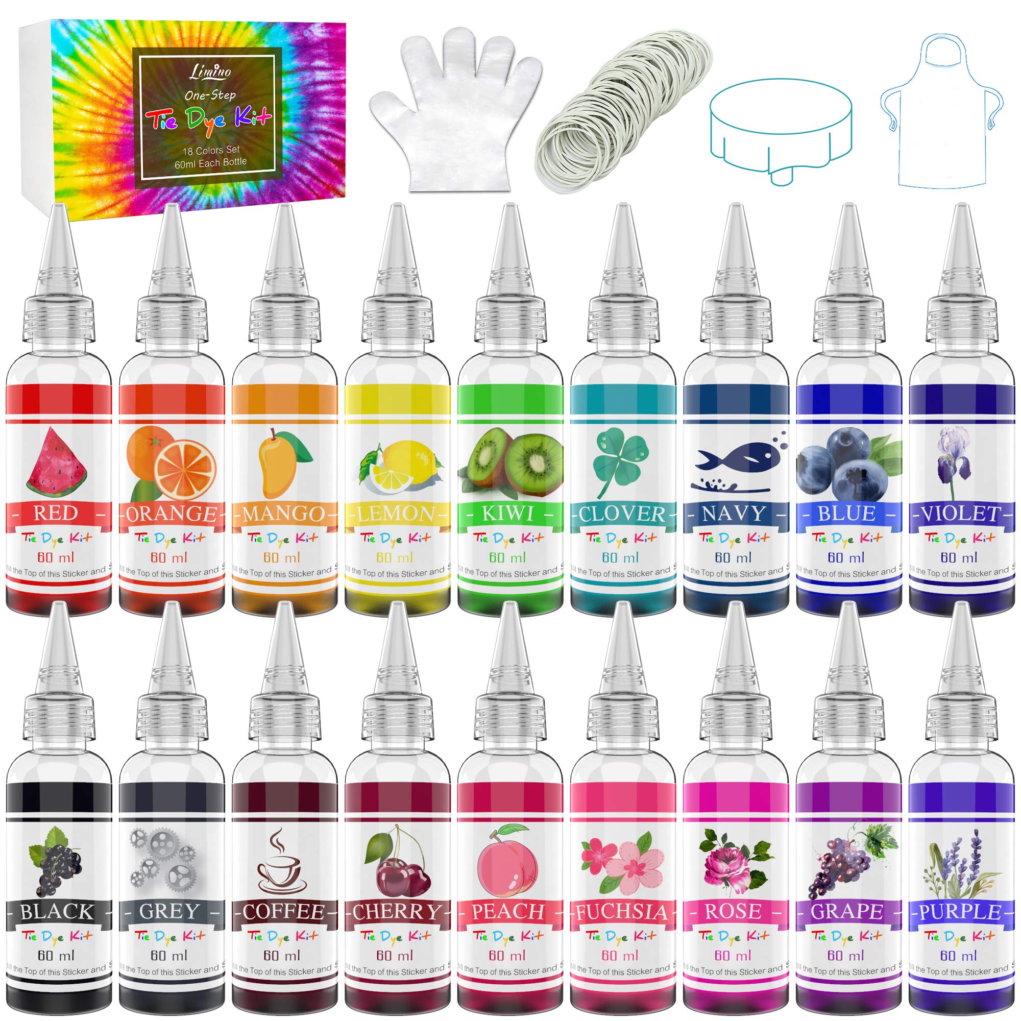 Tie Dye Kit 18 Colors - Permanent Fabric Dye Tie Dye for Kids and Adults DIY Clothes Painting - Vibrant Tie-Dye Fabric Dyes for Shirts, Shirt, Hoodie, DIY Fashion, Parties