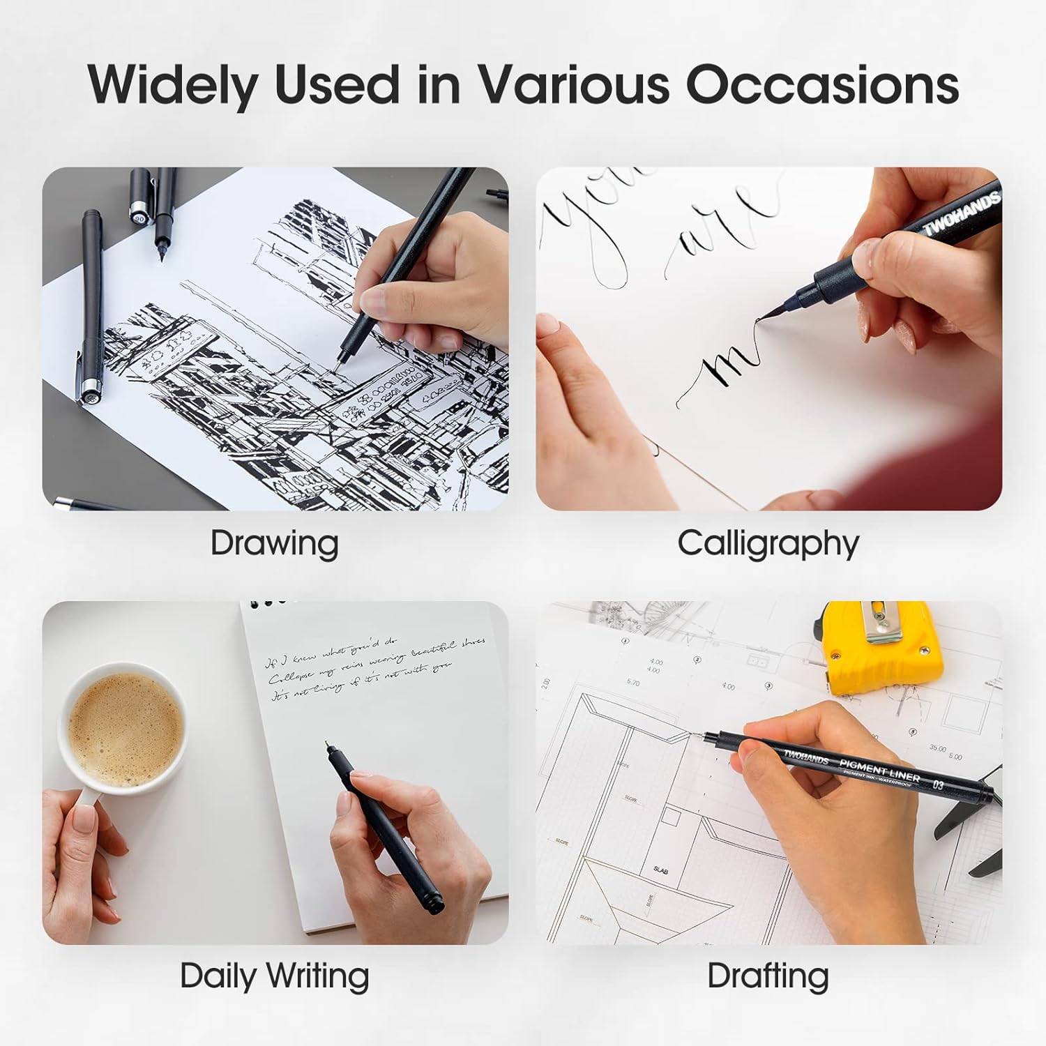 TWOHANDS 12 Pcs Drawing Pens, Fineliner, Black Tip Fine Pigment Liner, Markers, waterproof, pens for technical drawing illustrations sketches manga notes, 902188