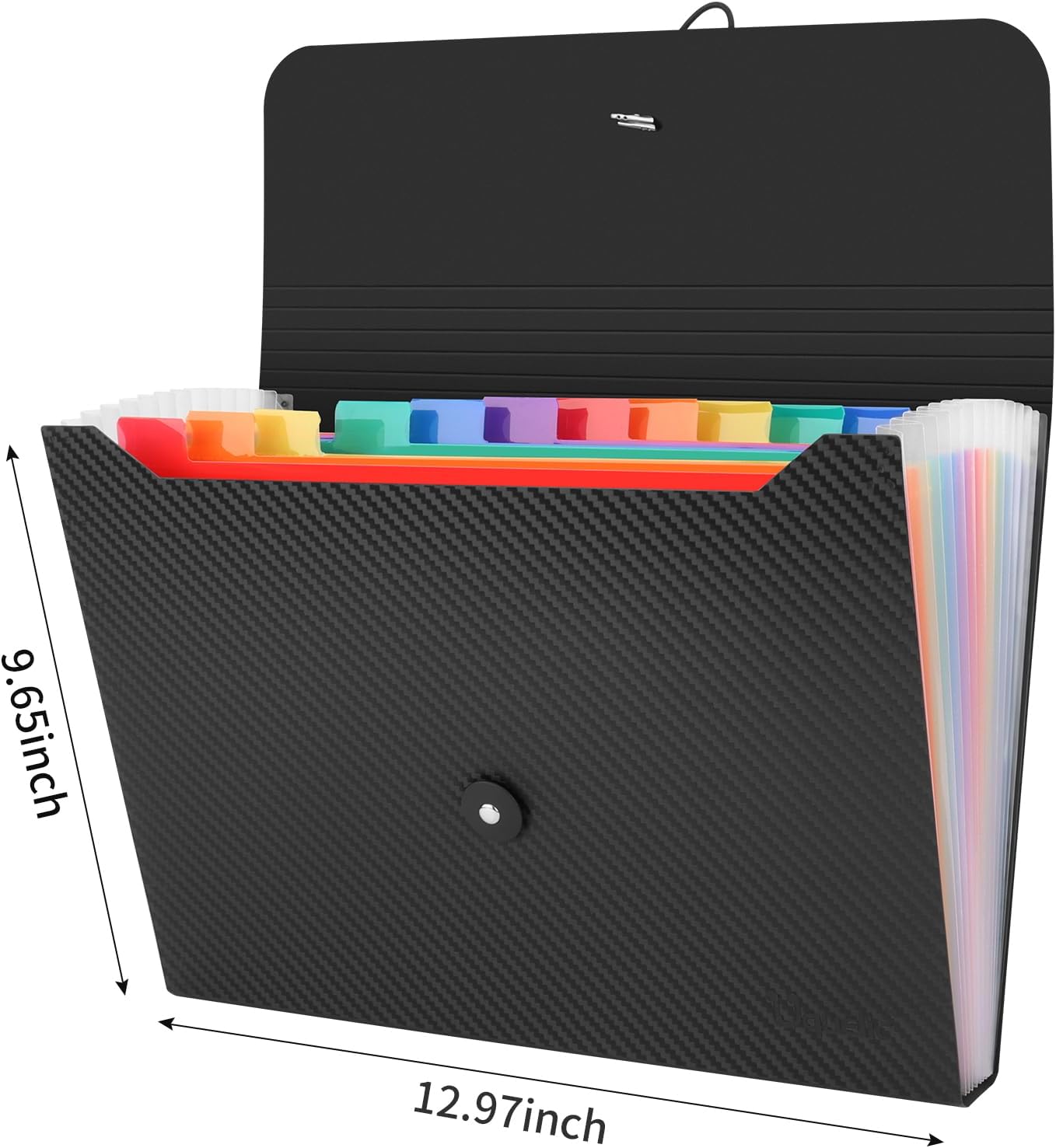 Uquelic Expandable A4 File Organizer Plastic Folder with 13 Compartments, Document Folders with Lid (Black Twill) 1 Piece 13 Pockets Black