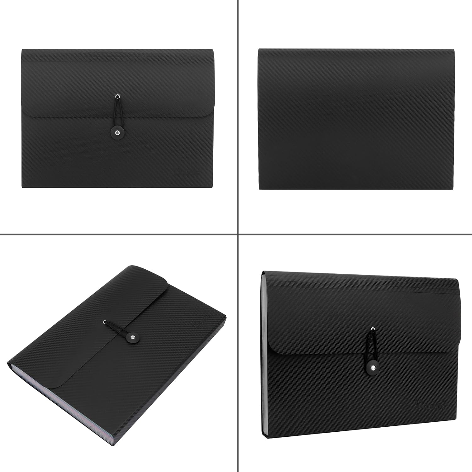Uquelic Expandable A4 File Organizer Plastic Folder with 13 Compartments, Document Folders with Lid (Black Twill) 1 Piece 13 Pockets Black