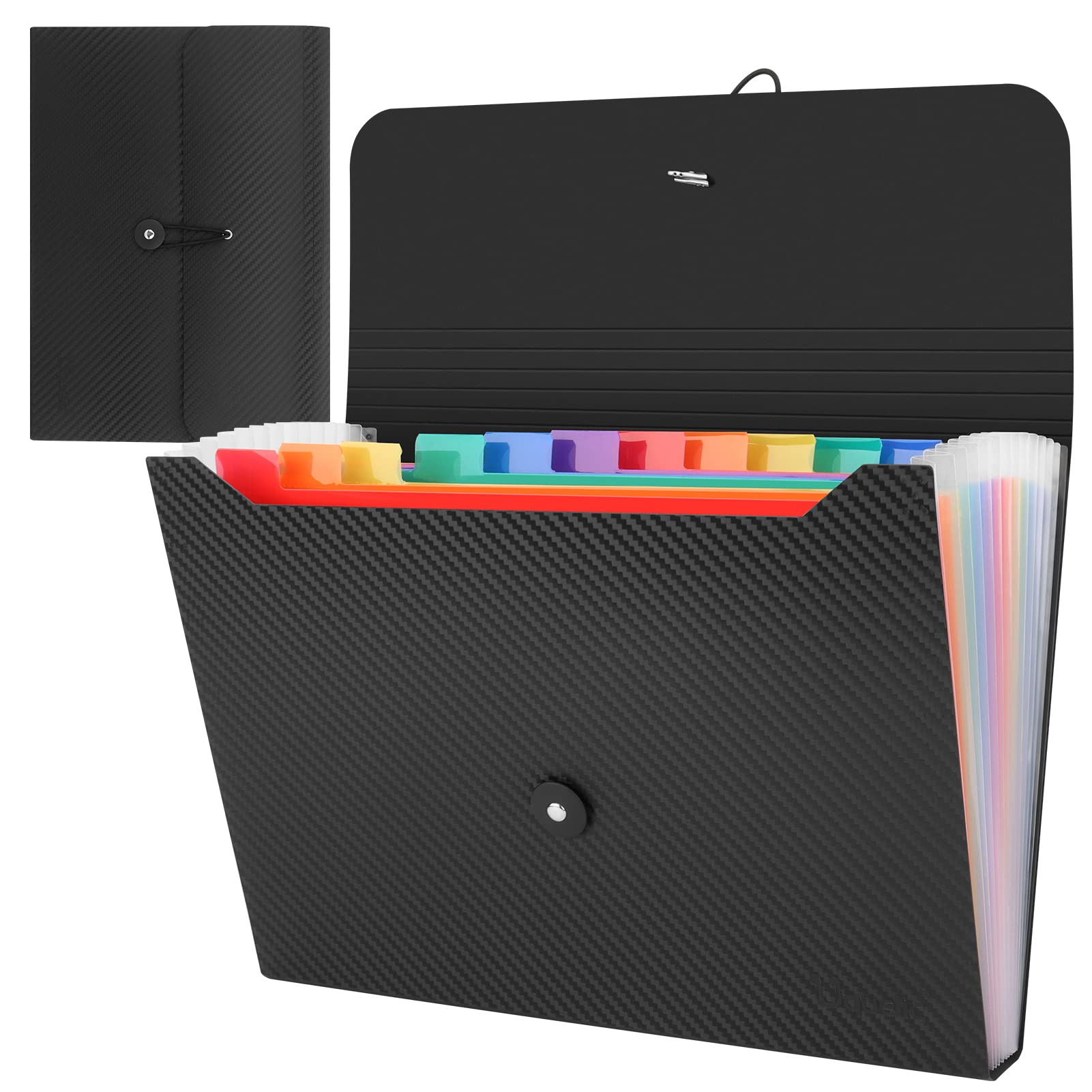 Uquelic Expandable A4 File Organizer Plastic Folder with 13 Compartments, Document Folders with Lid (Black Twill) 1 Piece 13 Pockets Black