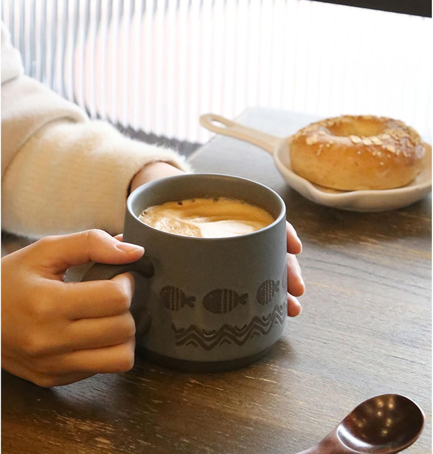 Vintage Coffee Cups, 450ml Grand Ceramica Mug, Vintage Ceramic Mug, Enjoy Your Free Time (Bamboo)