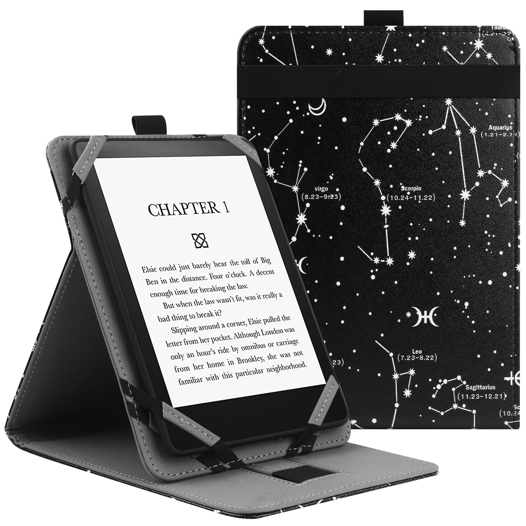 VOVIPO Universal Case for 6" 6.8" 7" Kindle Paperwhite/colorsoft eReaders, Stand Cover with Strap Compatible with Kindle/Kobo/Tolino/Pocketbook/Sony 6-6.8-7 inch ebook readers-Constellation