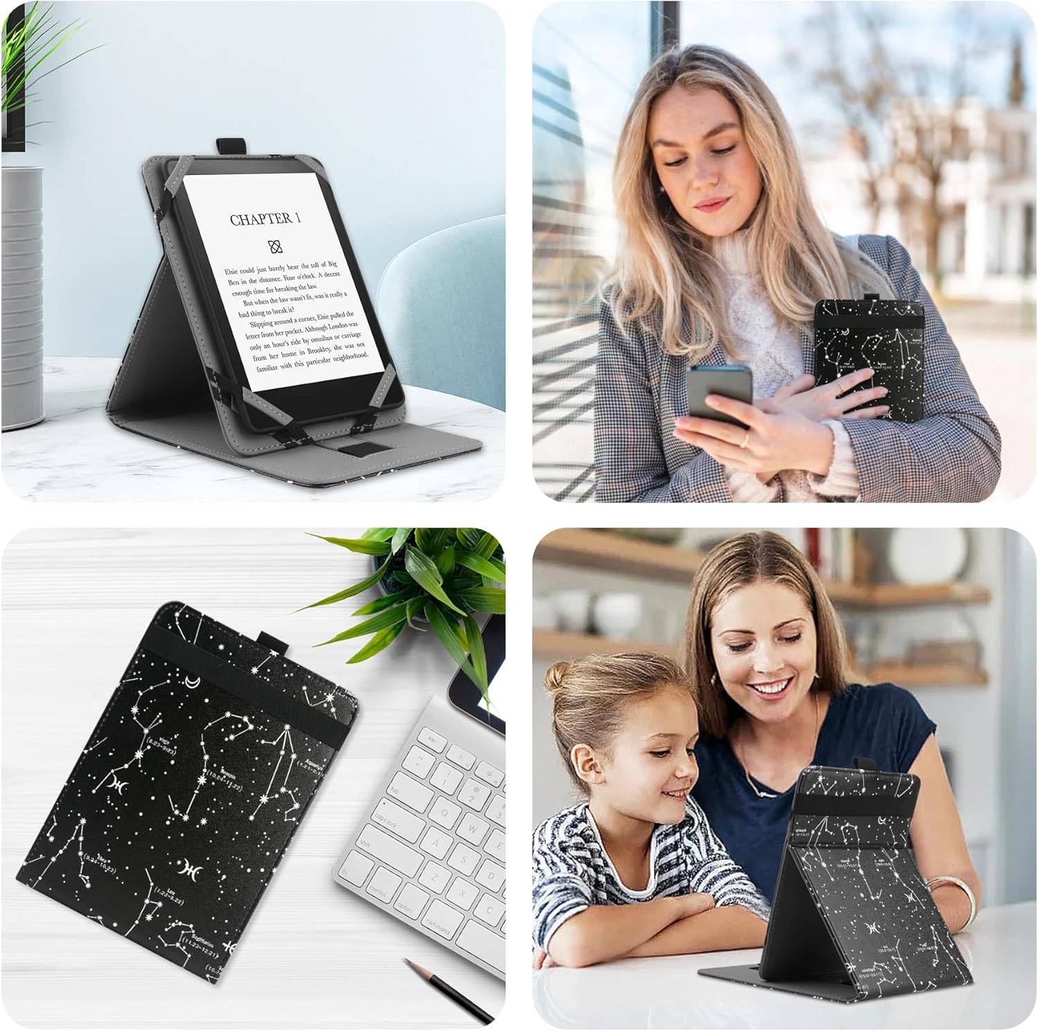 VOVIPO Universal Case for 6" 6.8" 7" Kindle Paperwhite/colorsoft eReaders, Stand Cover with Strap Compatible with Kindle/Kobo/Tolino/Pocketbook/Sony 6-6.8-7 inch ebook readers-Constellation