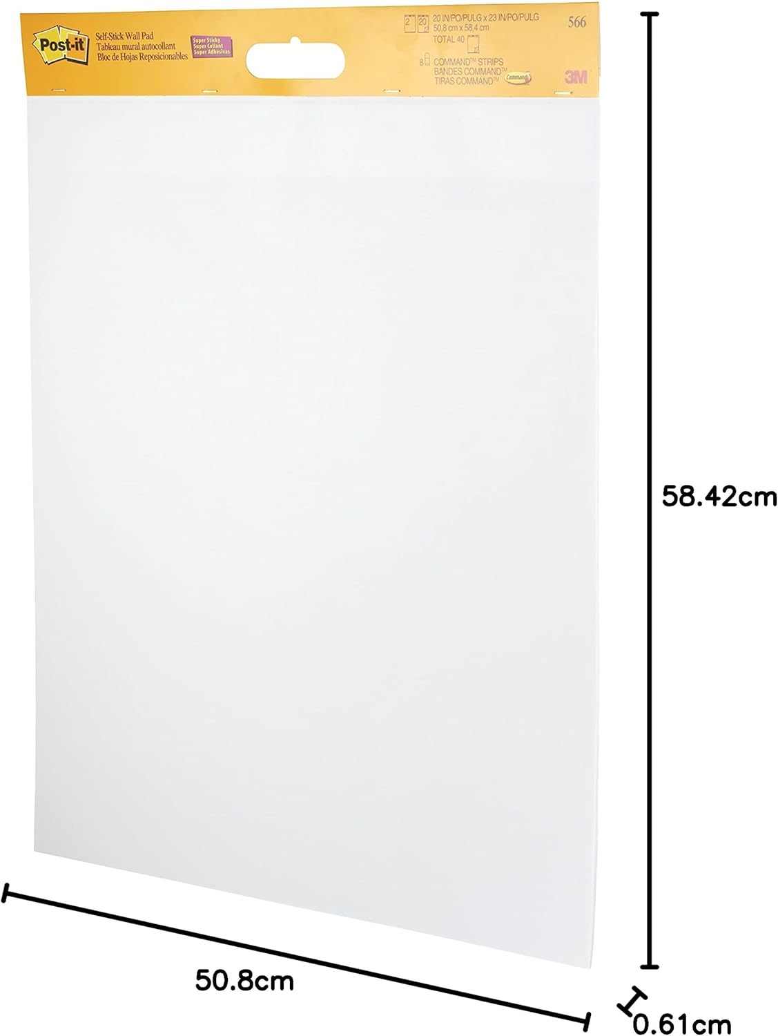 Wall Pad of Post-it Sheets with Removable Adhesive Super Sticky 566, White, 58.4 cm x 50.8 cm, 20 Sheets/Pad, 2 Pads/Pack, 100% PEFC, SGSCH-PEFC-COC-110078