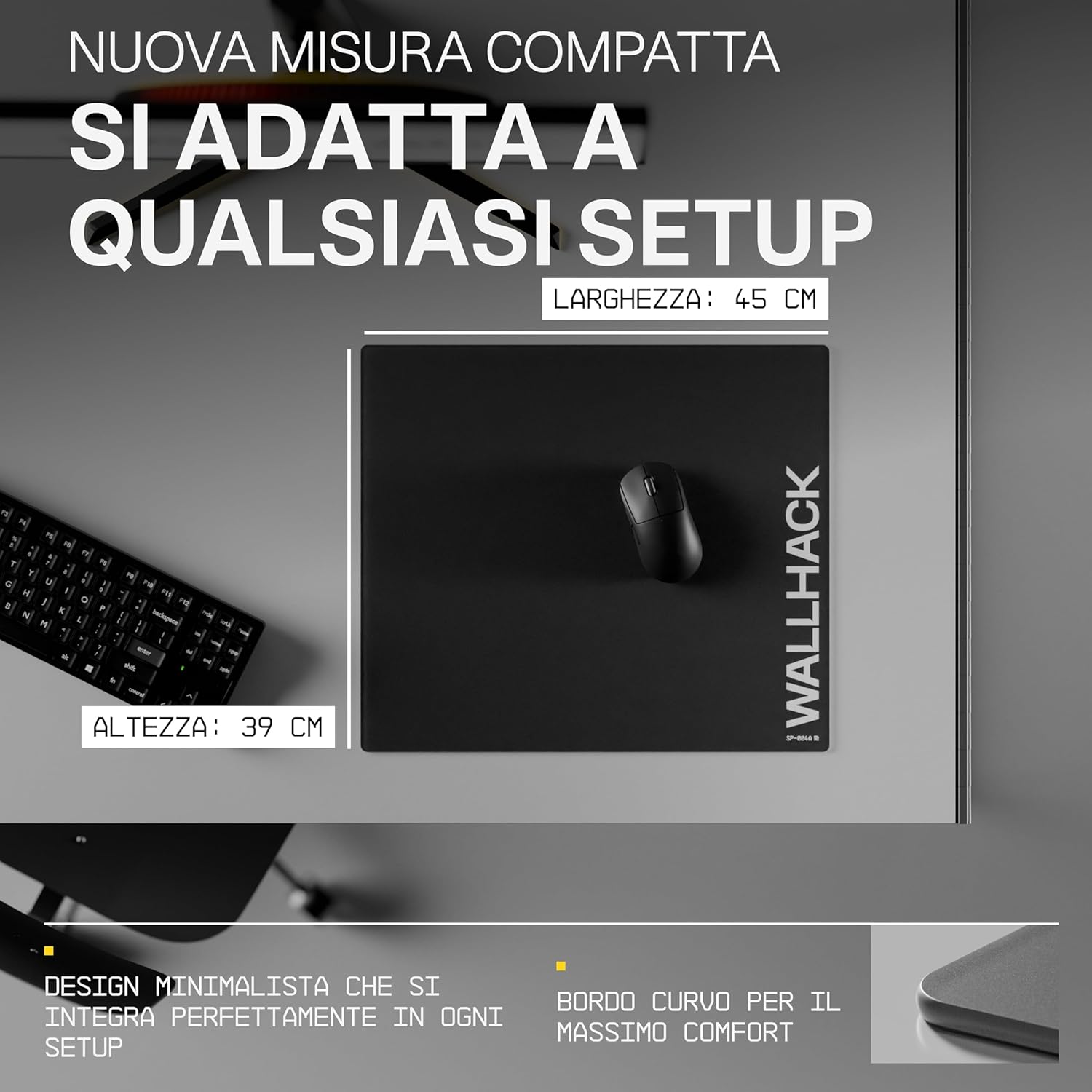 Wallhack SP-004A Glass Gaming Mousepad – 4th Generation Micro-Etched Surface, Ultra-Fast Scrolling with Stopping Power, Tempered Glass, Durable and Portable, 390x450mm | Black SP-004A Black