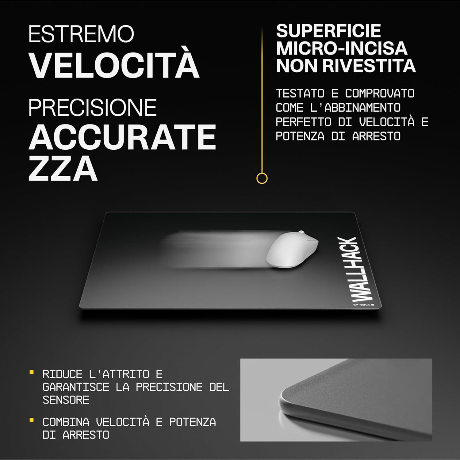Wallhack SP-004A Glass Gaming Mousepad – 4th Generation Micro-Etched Surface, Ultra-Fast Scrolling with Stopping Power, Tempered Glass, Durable and Portable, 390x450mm | Black SP-004A Black