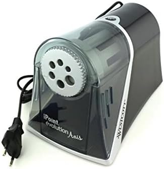 Westcott E-15509 00 iPoint Axis electric pencil sharpener with automatic tip stop, 6 different openings, grey/black