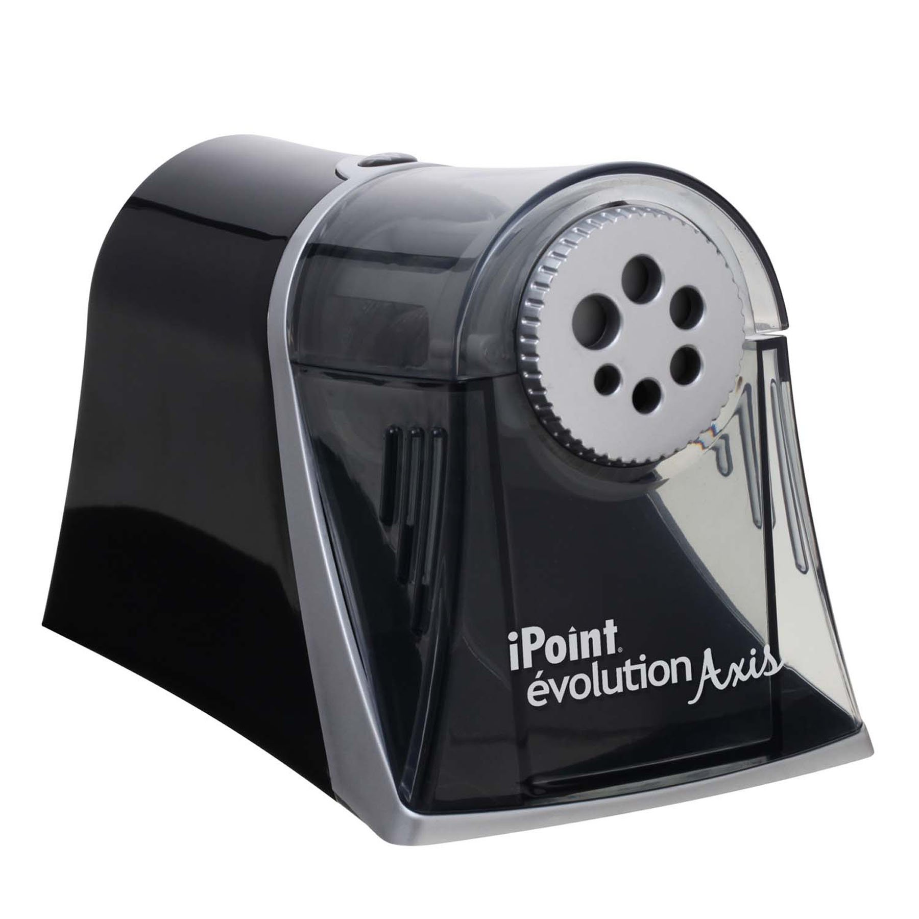 Westcott E-15509 00 iPoint Axis electric pencil sharpener with automatic tip stop, 6 different openings, grey/black