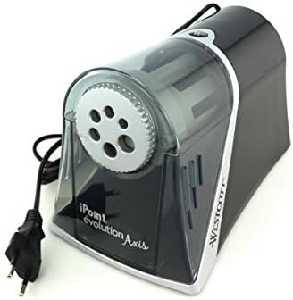 Westcott E-15509 00 iPoint Axis electric pencil sharpener with automatic tip stop, 6 different openings, grey/black