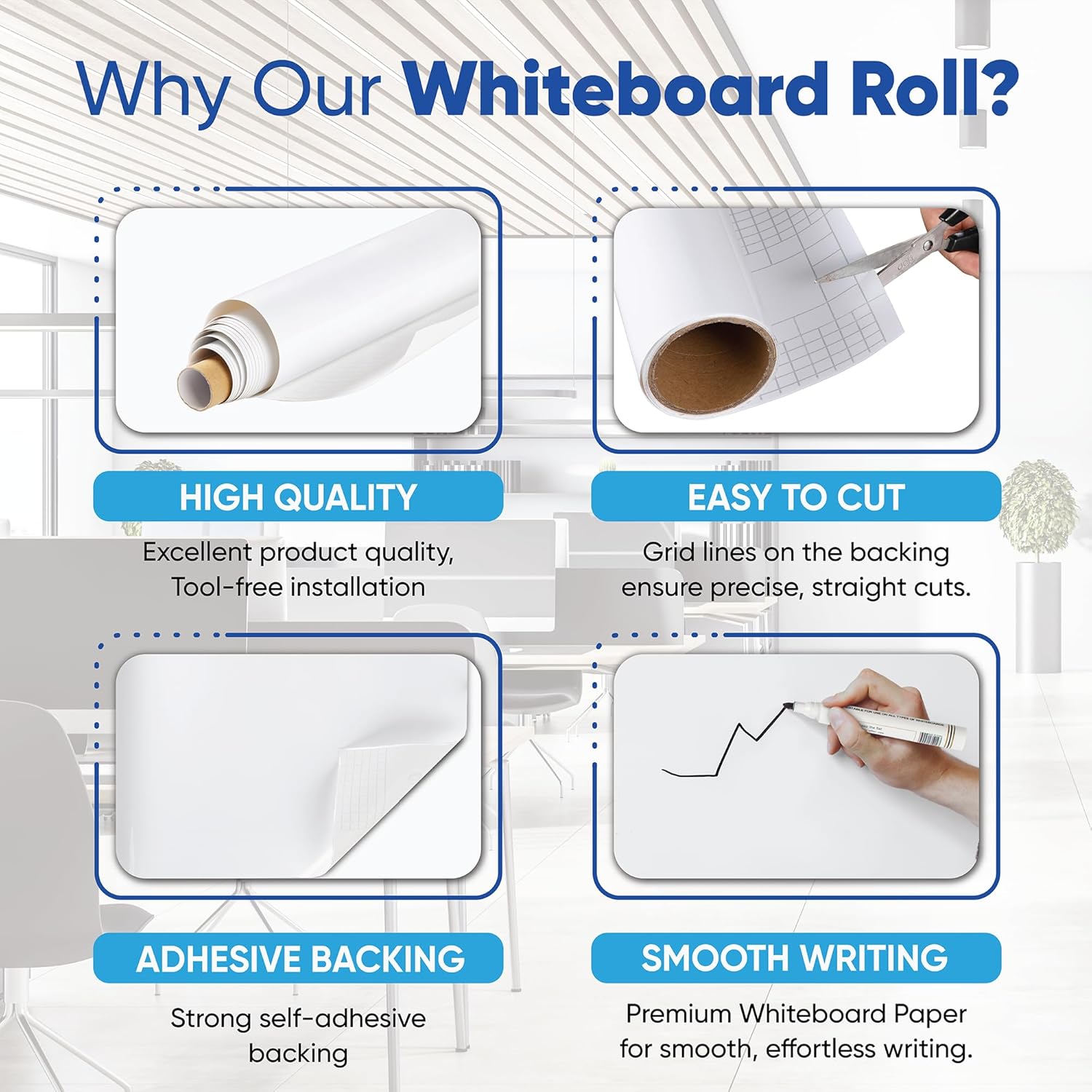 Whiteboard Whiteboard Paper 335 x 44cm Dry Erase Self Adhesive Stain Resistant for Home Office Classroom Marker Included