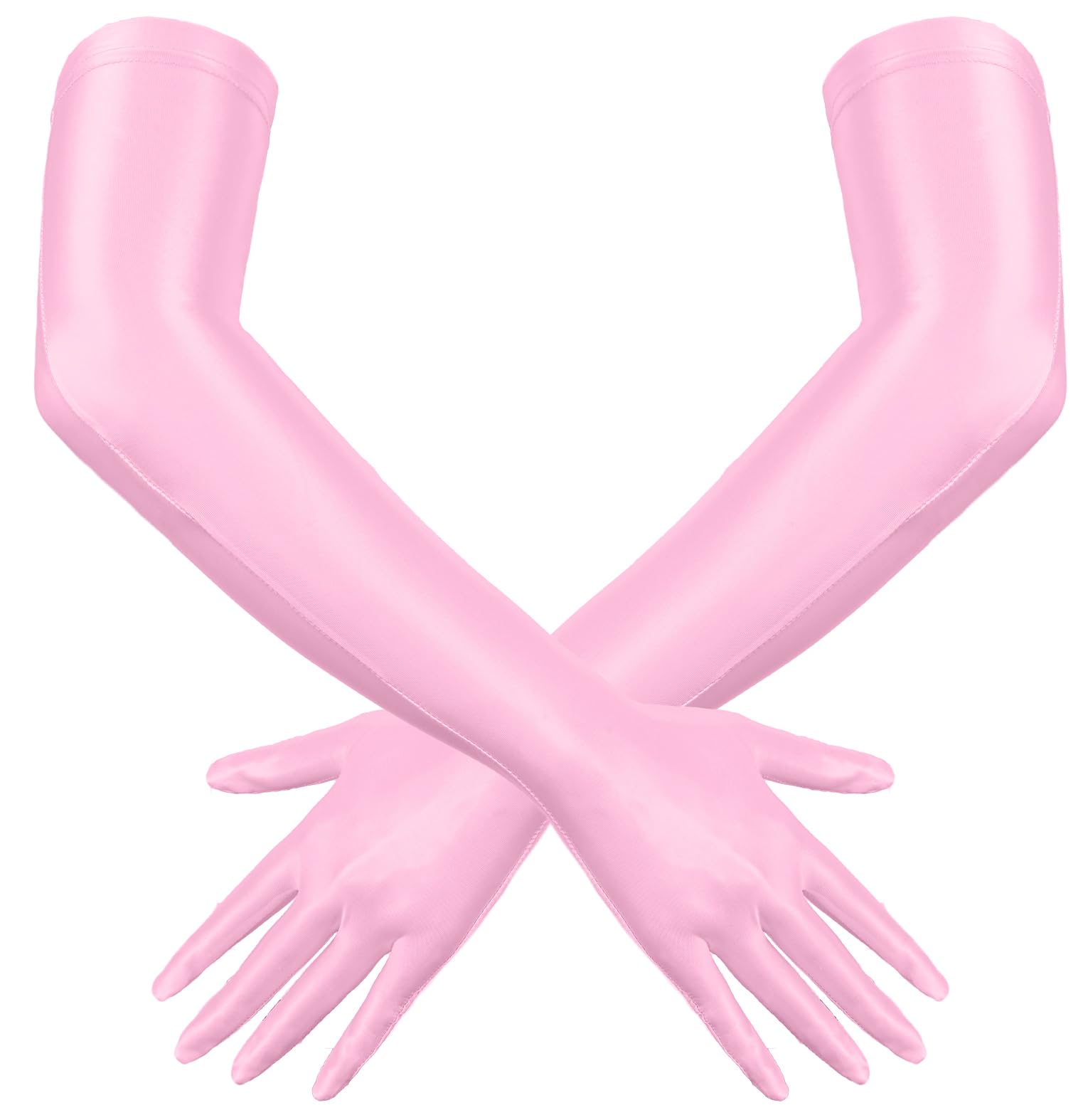 Women Long Shiny Gloves Elbow Length Elastic Gloves Wetlook Dance Party Cosplay Accessories Pink