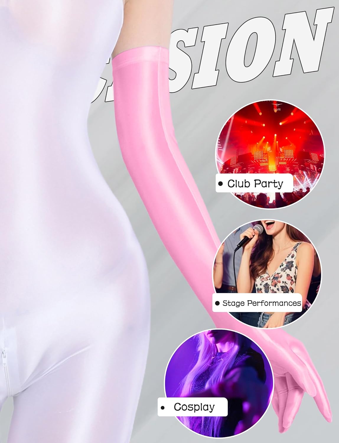 Women Long Shiny Gloves Elbow Length Elastic Gloves Wetlook Dance Party Cosplay Accessories Pink