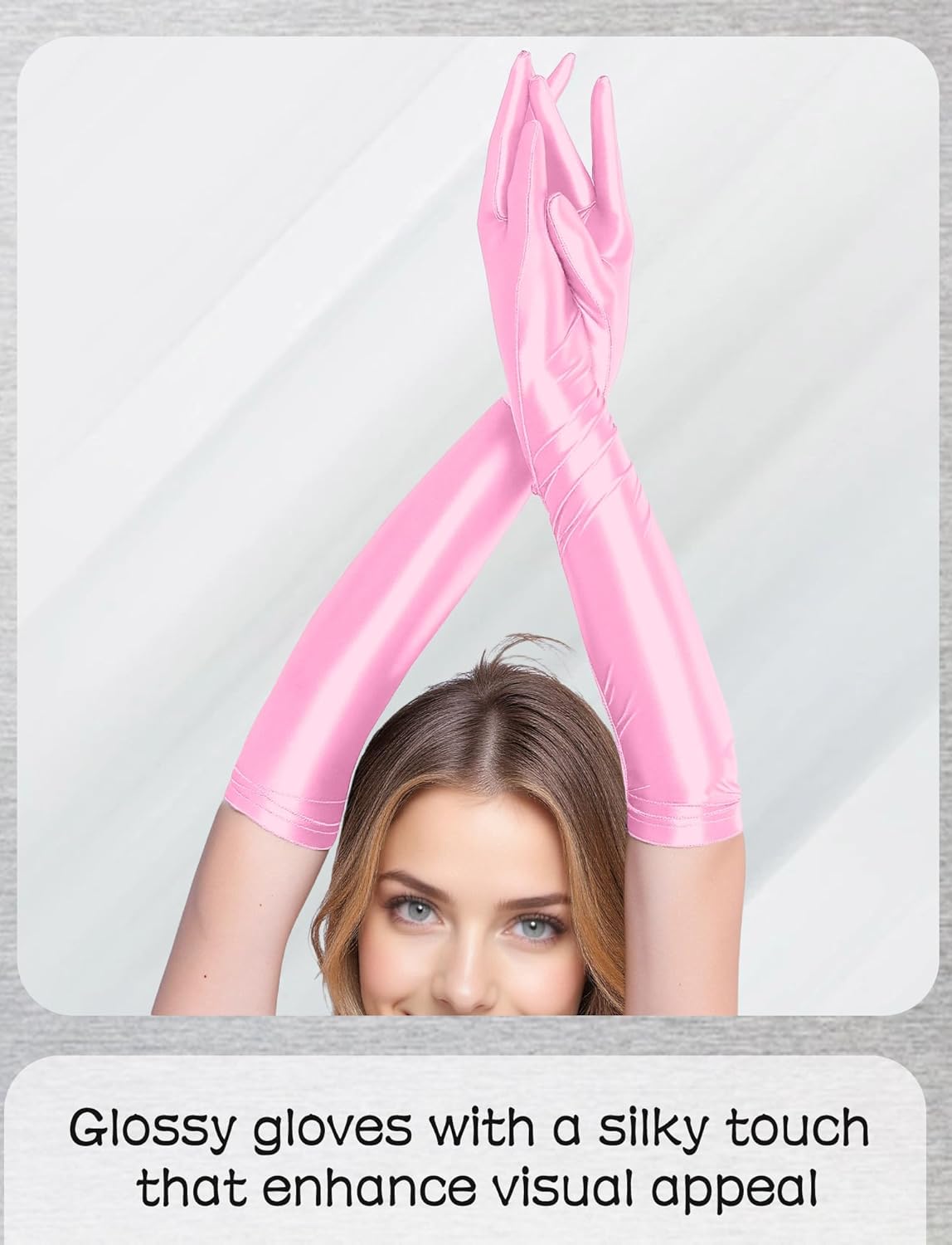 Women Long Shiny Gloves Elbow Length Elastic Gloves Wetlook Dance Party Cosplay Accessories Pink