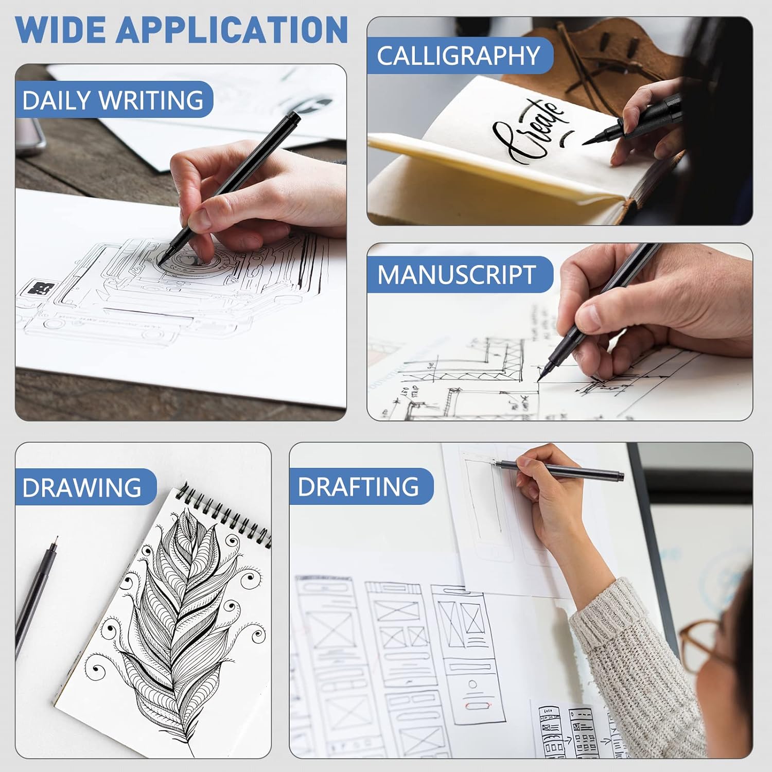 YISAN Calligraphy Pens for Lettering, Fineliner Pens, Pigment Liner, Fine Tip Markers, Black for Drawing, Ideal for Artists' Illustrations, Sketches and Technical Drawings, 902195 12 EU