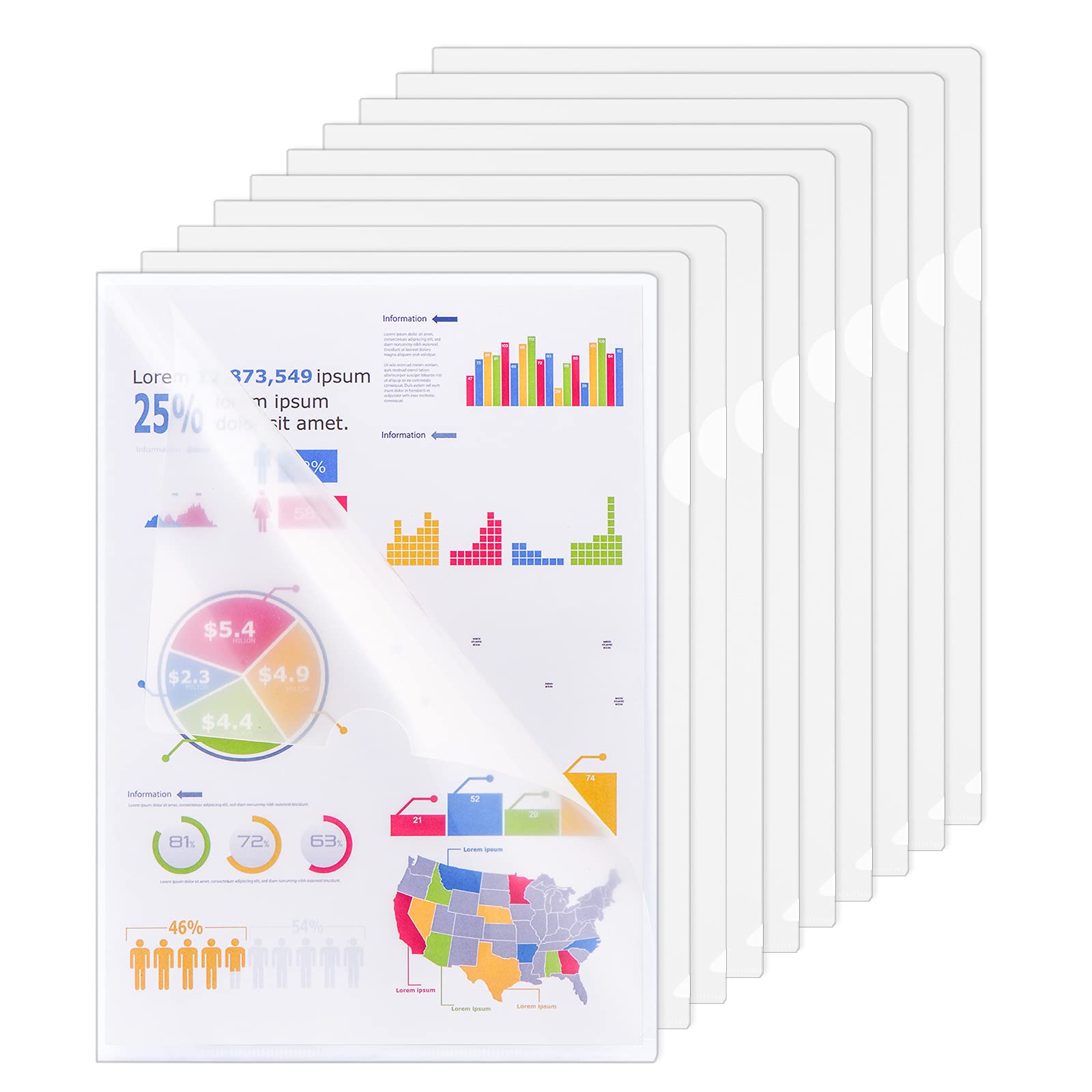 ZCZN A4 Plastic Document Folders, 10 Pieces, Used to Store Documents, Cards, etc. Color Transparent Transparent Pack of 10